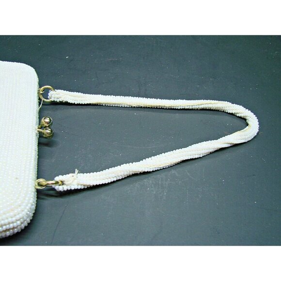 Vintage Seed Bead Mini Kiss Lock Bag Purse White Safco Evening Clutch Handbag 5" - Picture 3 of 13